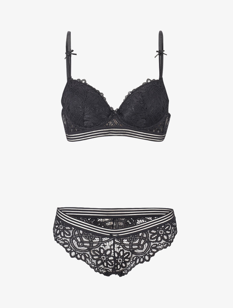 Ensemble en dentelle et à lignes ajourées - noir - 3