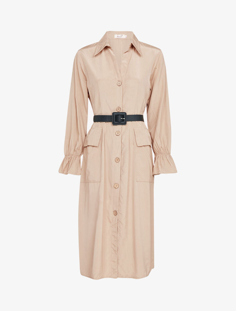 Robe chemise à ceinture simili - beige - 2