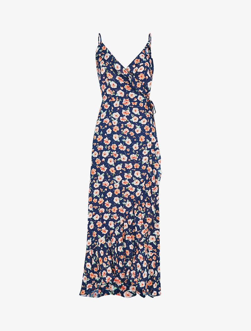 Robe portefeuille longue à imprimé champêtre - marine - 3