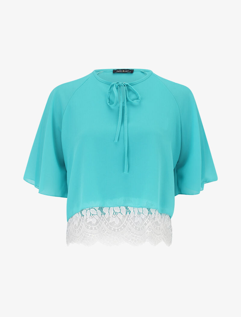 Top effet superposé à bord dentelle - vert menthe - 3