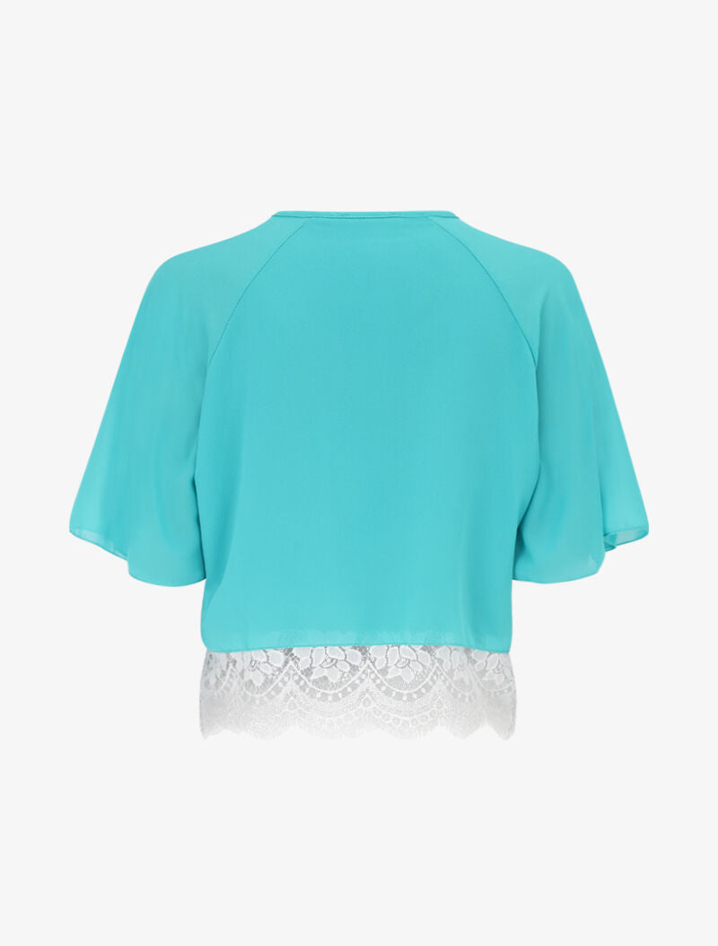 Top effet superposé à bord dentelle - vert menthe - 2