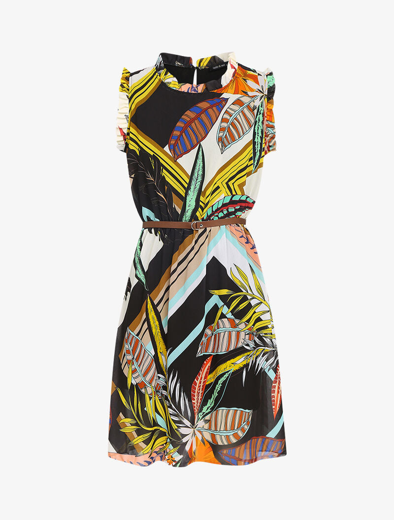 Robe imprimée à col et manches volantées - noir - 2