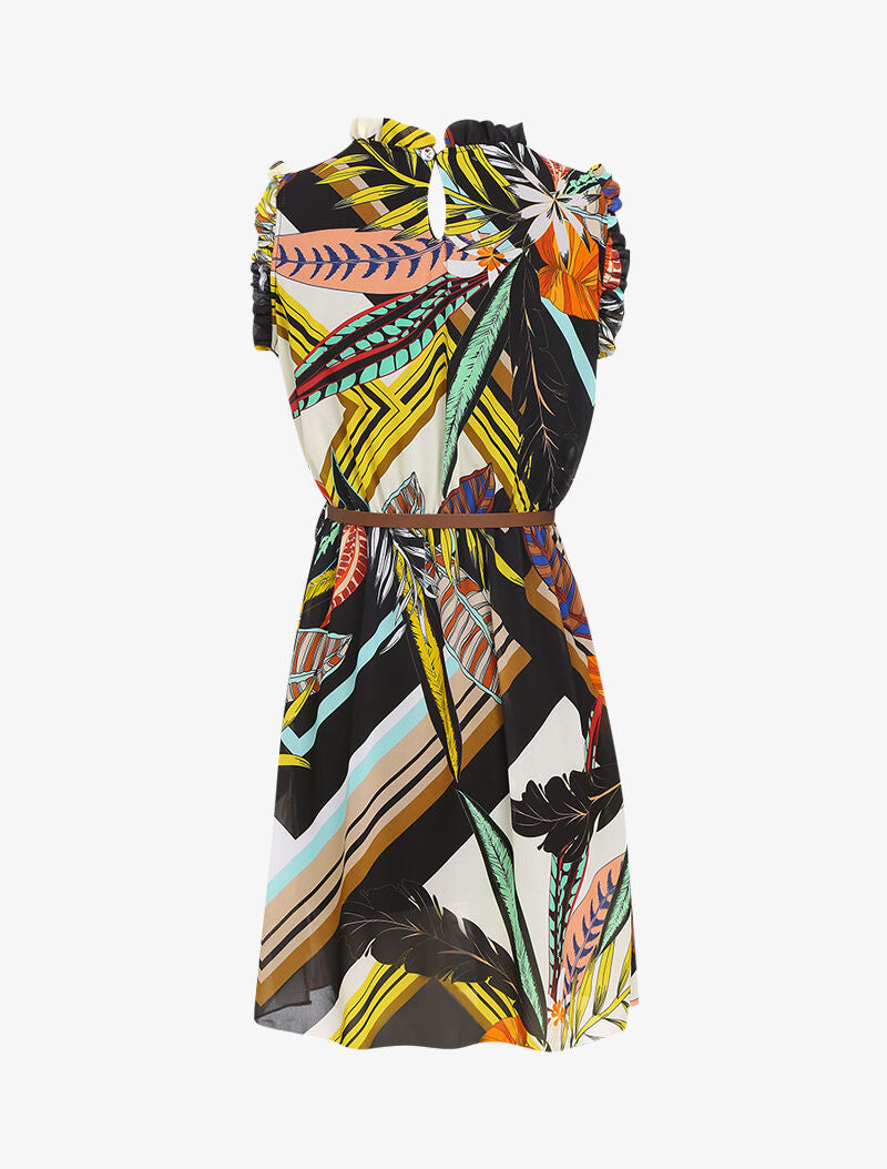 Robe imprimée à col et manches volantées - noir - 3