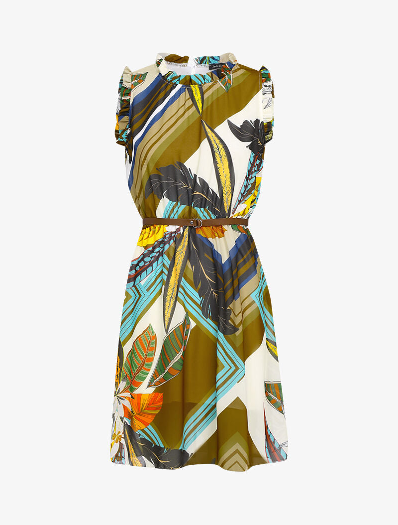 Robe imprimée à col et manches volantées - taupe - 3