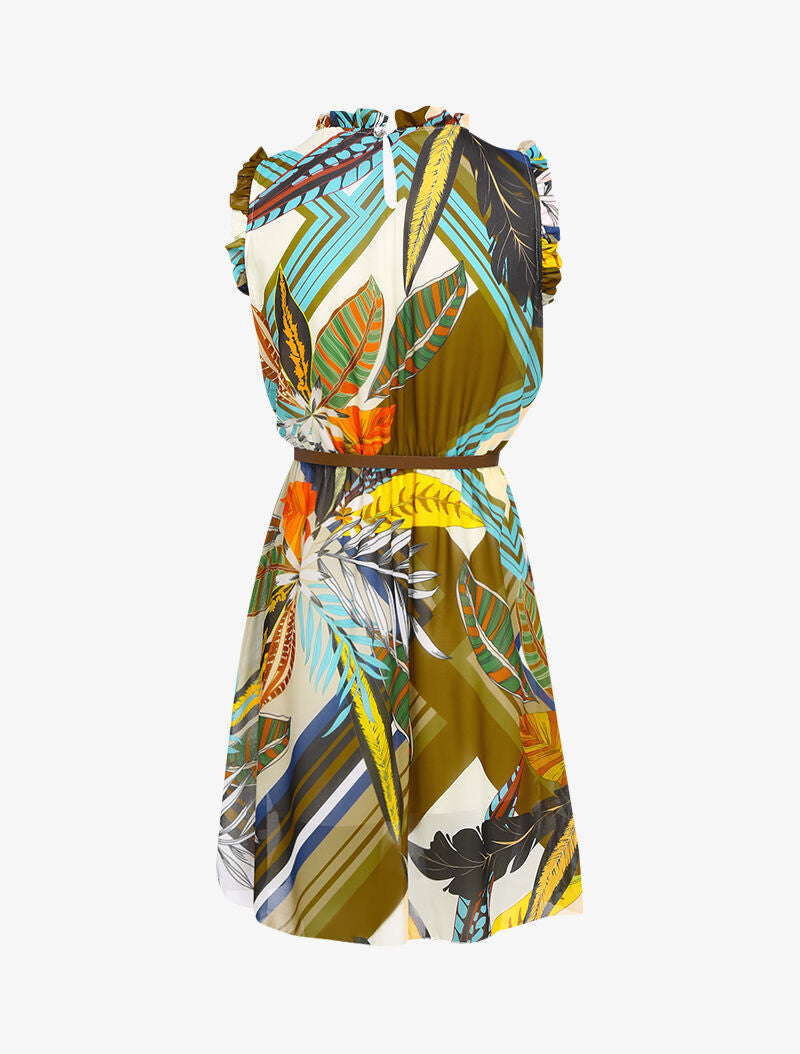 Robe imprimée à col et manches volantées - taupe - 2