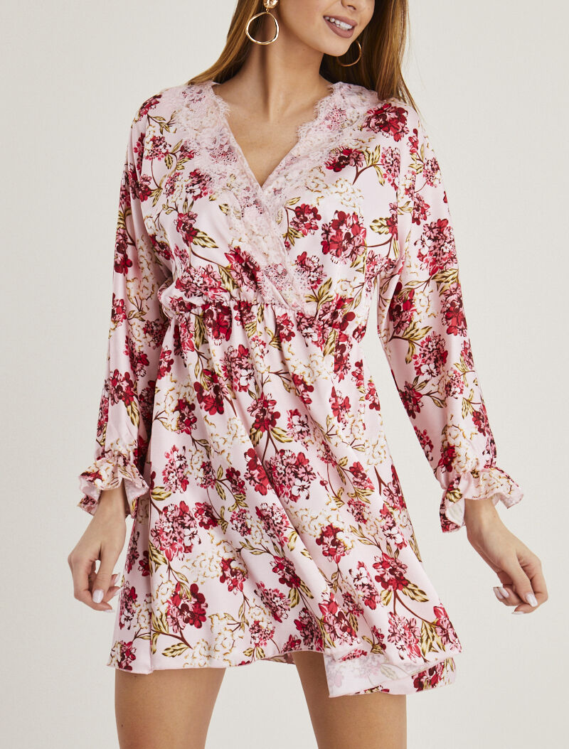 Robe satinée à imprimés - rose - 1