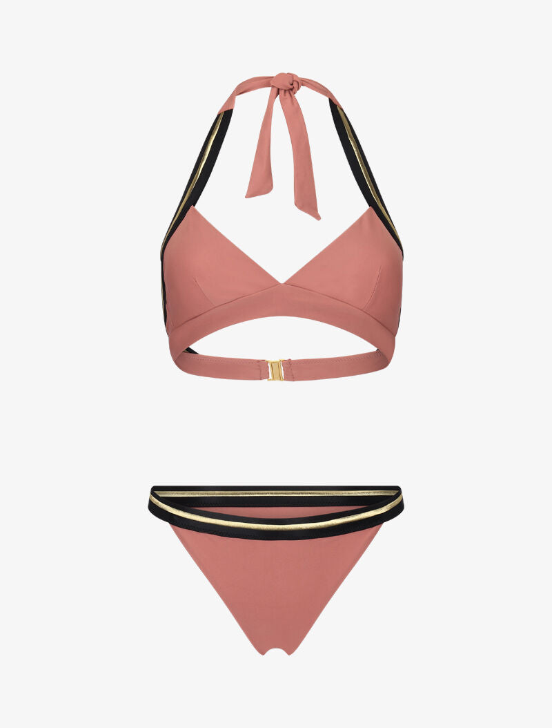 Bikini triangle à bandes dorées - vieux rose - 3