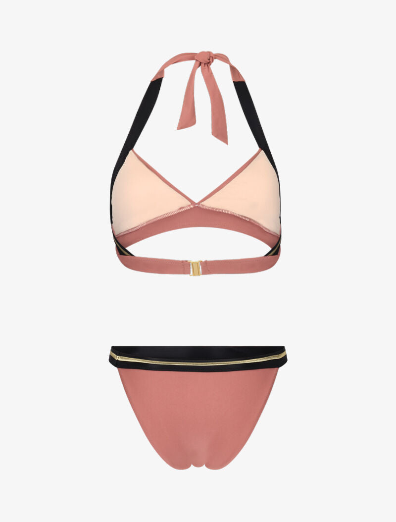 Bikini triangle à bandes dorées - vieux rose - 2