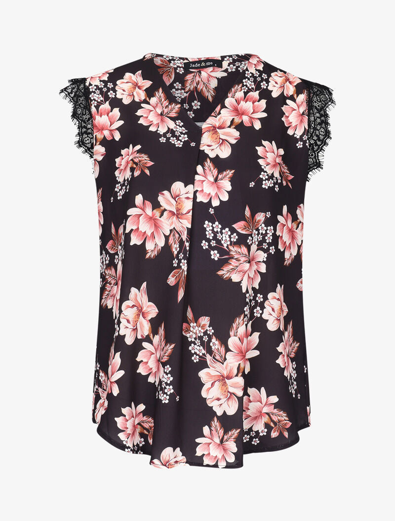 Blouse transparente à encolure V à plis - noir - 1