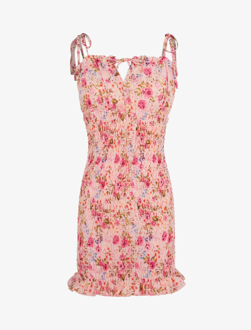 Robe élastiquée imprimé fleuri - rose - 2