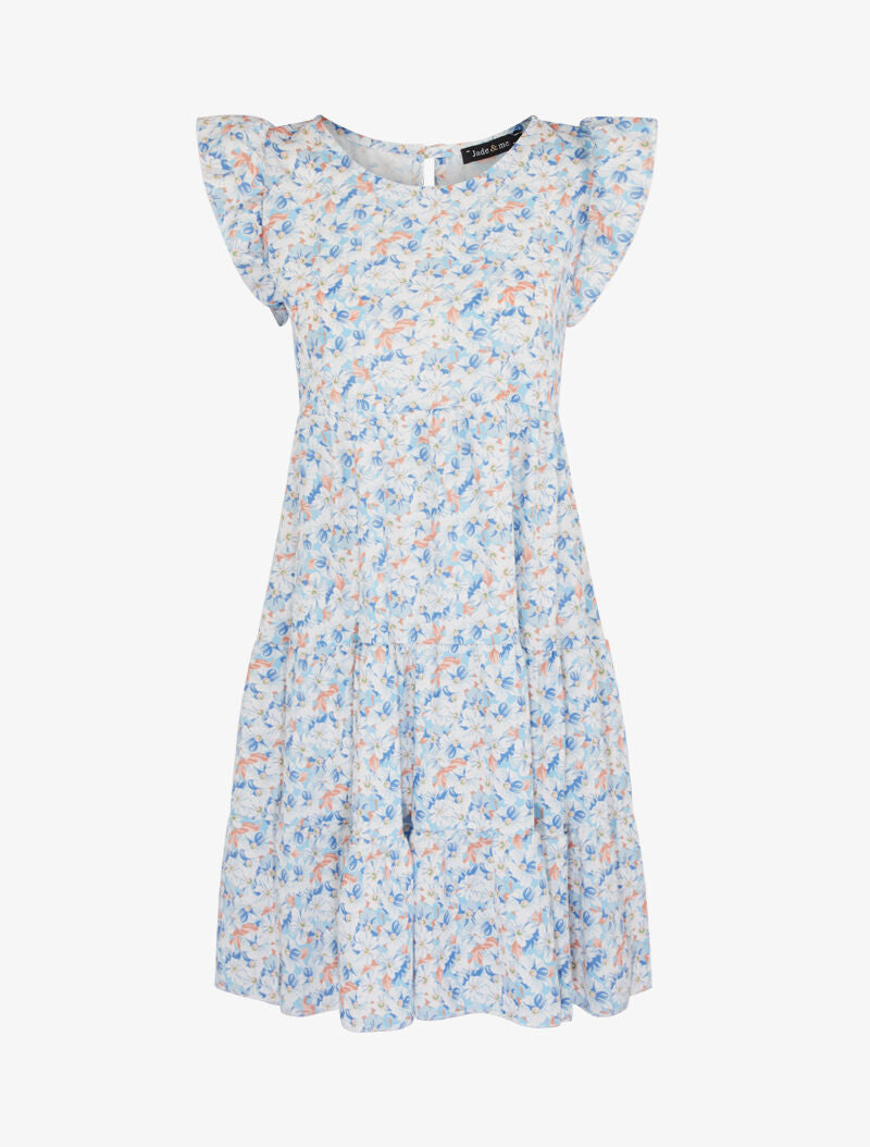 Robe trapèze à épaules volantées - bleu - 2