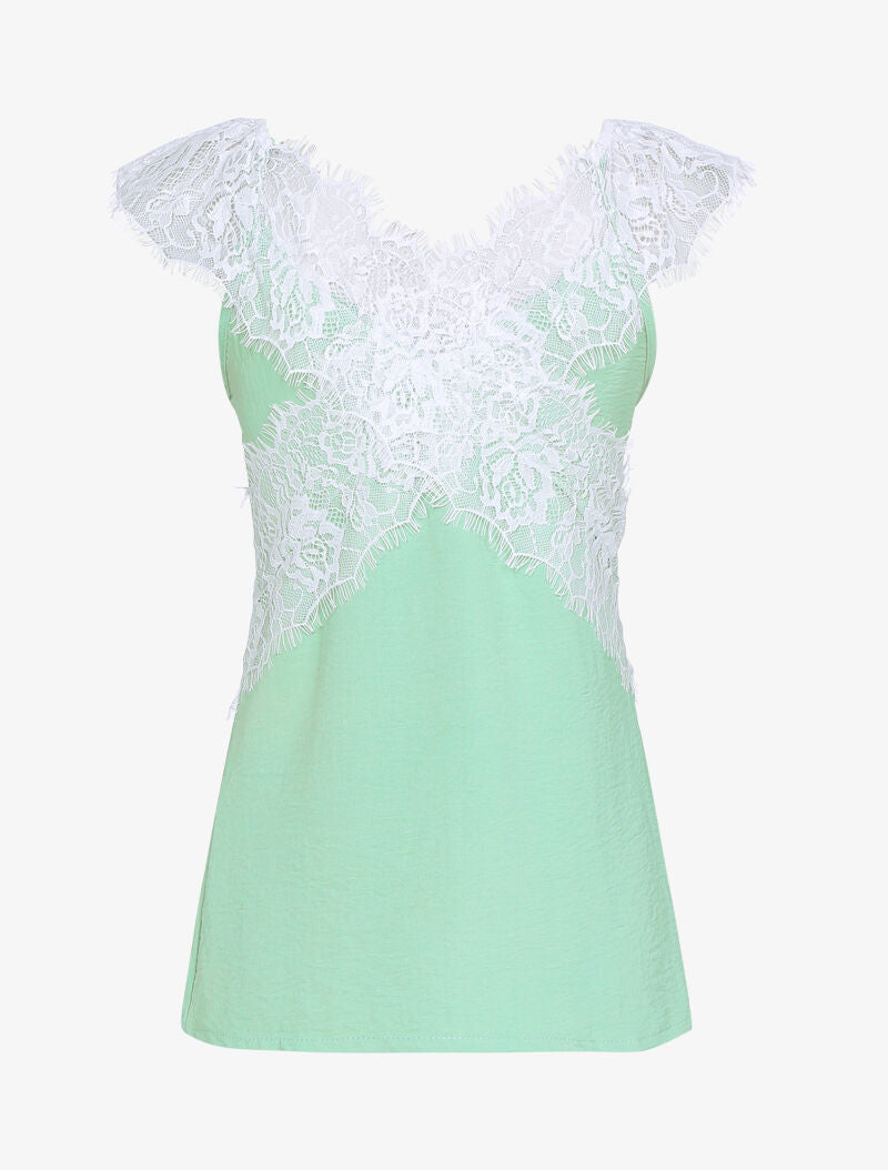 Débardeur droit à larges bandes dentelle - vert amande - 3