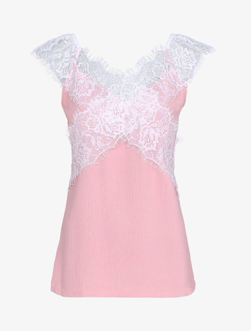 Débardeur droit à larges bandes dentelle - rose - 3