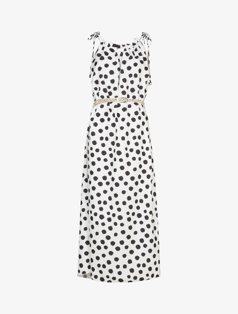 Robe droite à col volanté à pois - blanc - 1