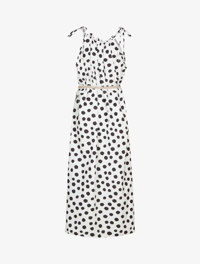 Robe droite à col volanté à pois - blanc - 2
