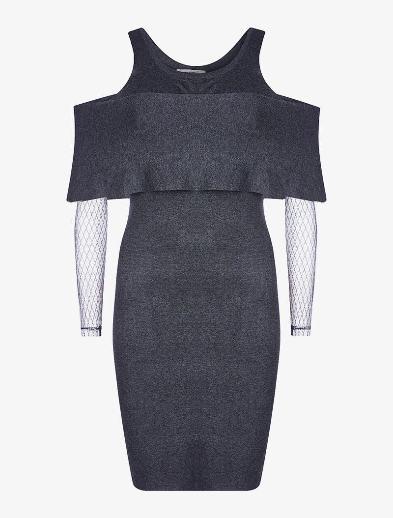 Robe-pull manches voile - gris foncé - 3