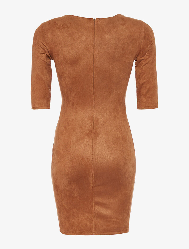 Robe daim à perles - marron - 2