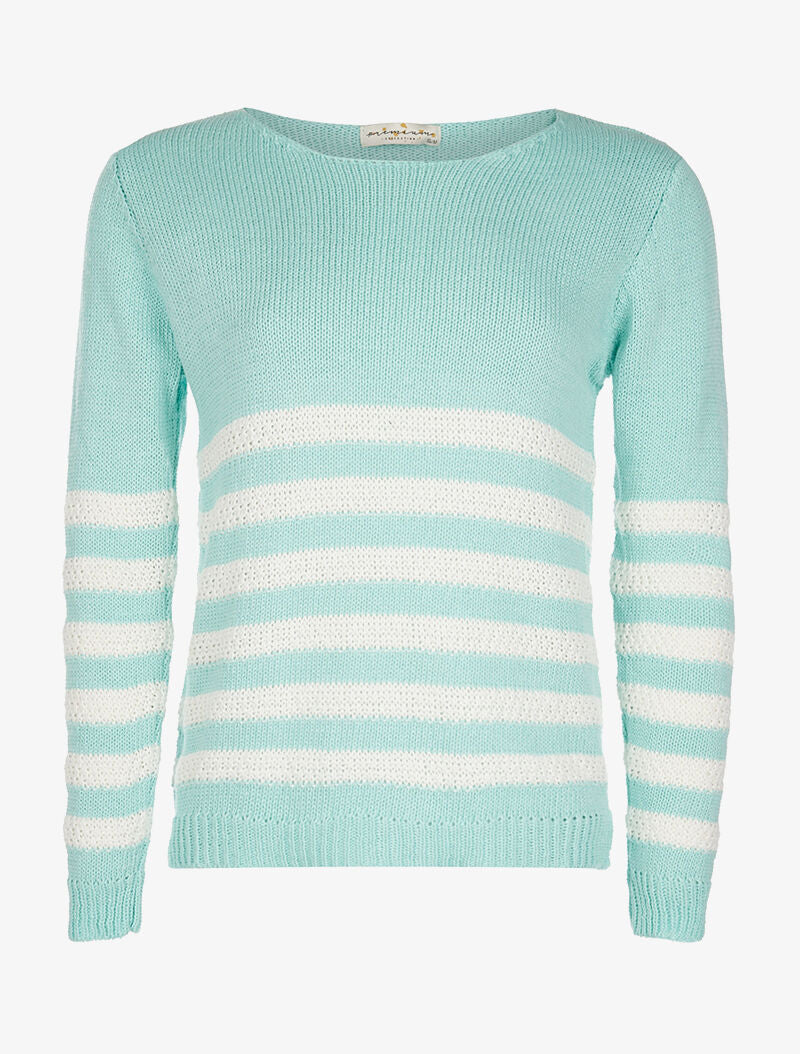 Pull rayures en maille large - bleu - 1