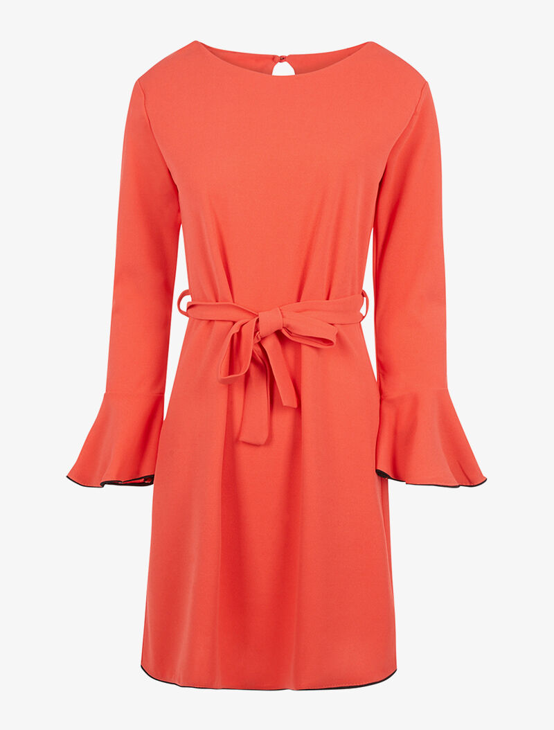 Robe fluide manches volantées - corail - 1