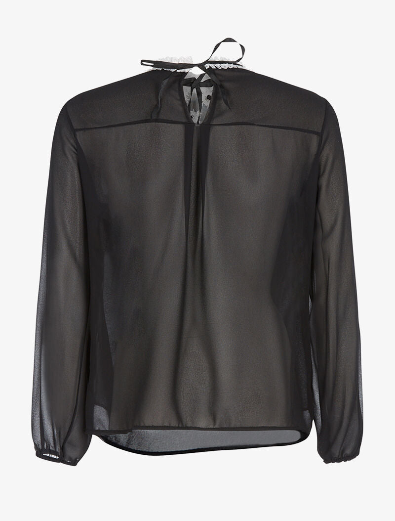 Blouse buste ajouré dentelle plissée - noir - 2