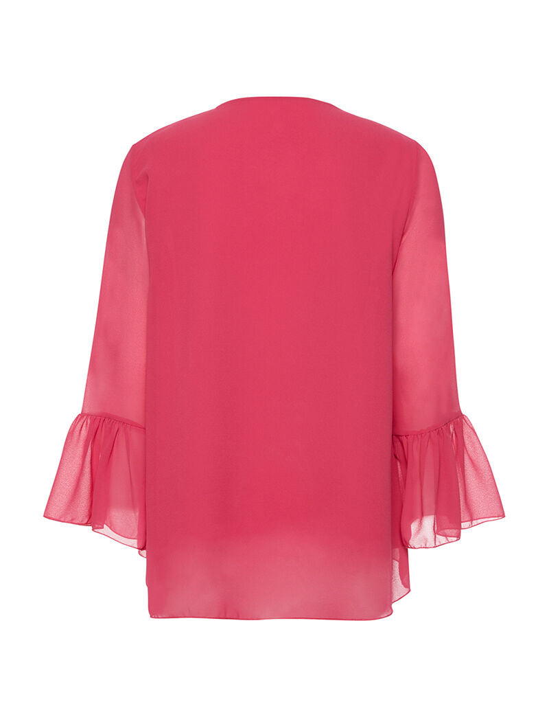 Blouse doublé col V perlé - fushia - 2