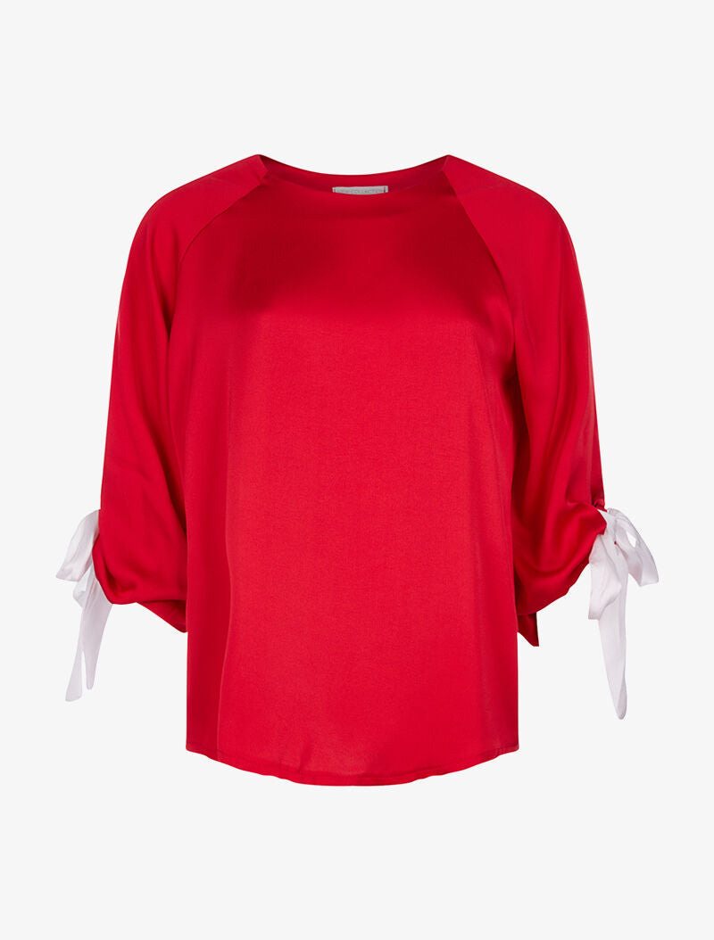 Top manches à ruban - rouge - 1