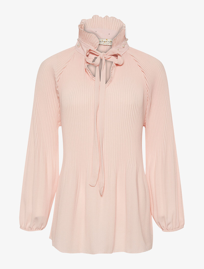 Blouse plissée col à nouer - rose - 1