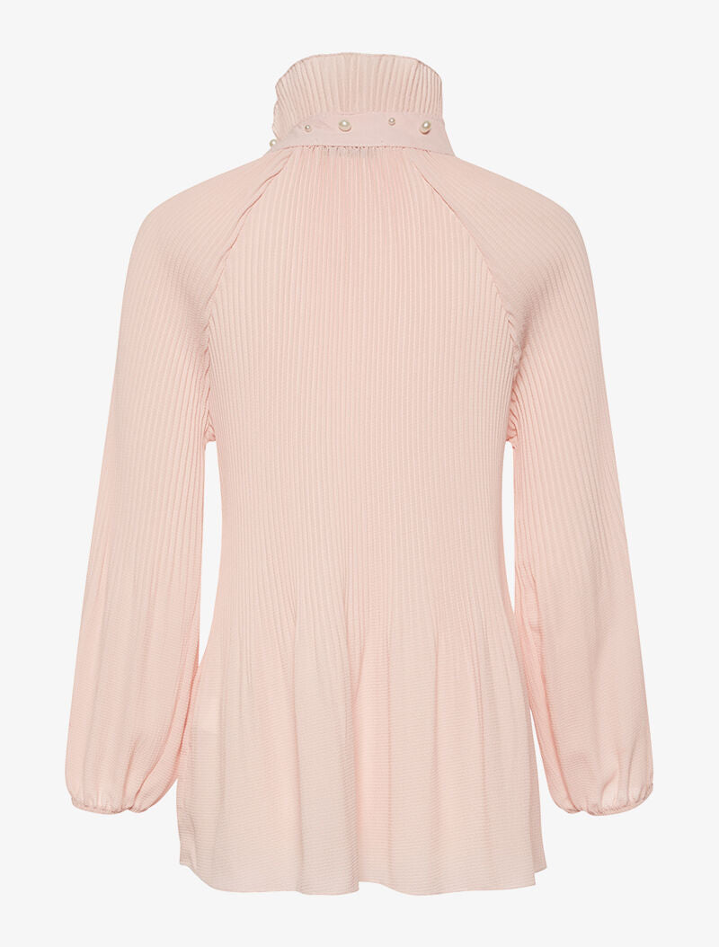 Blouse plissée col à nouer - rose - 2