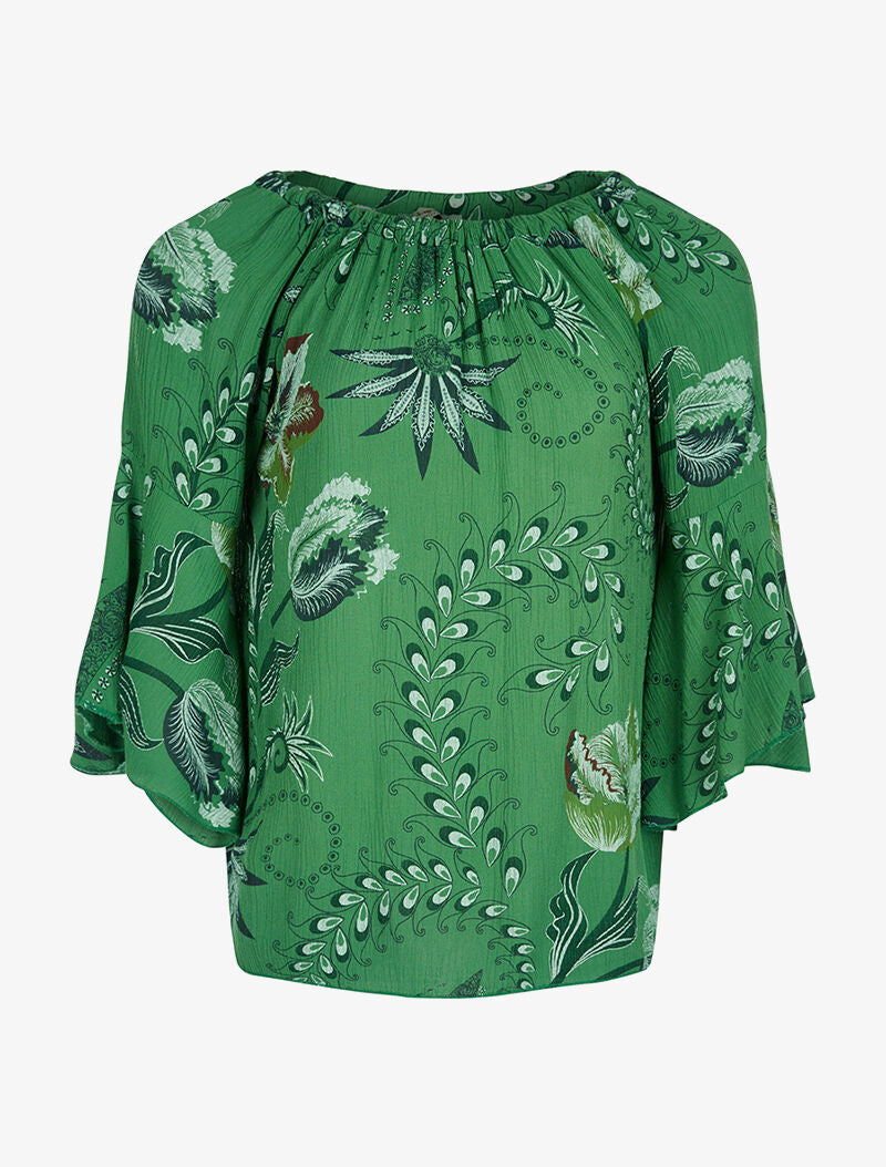 Blouse imprimée manches papillon - vert - 1