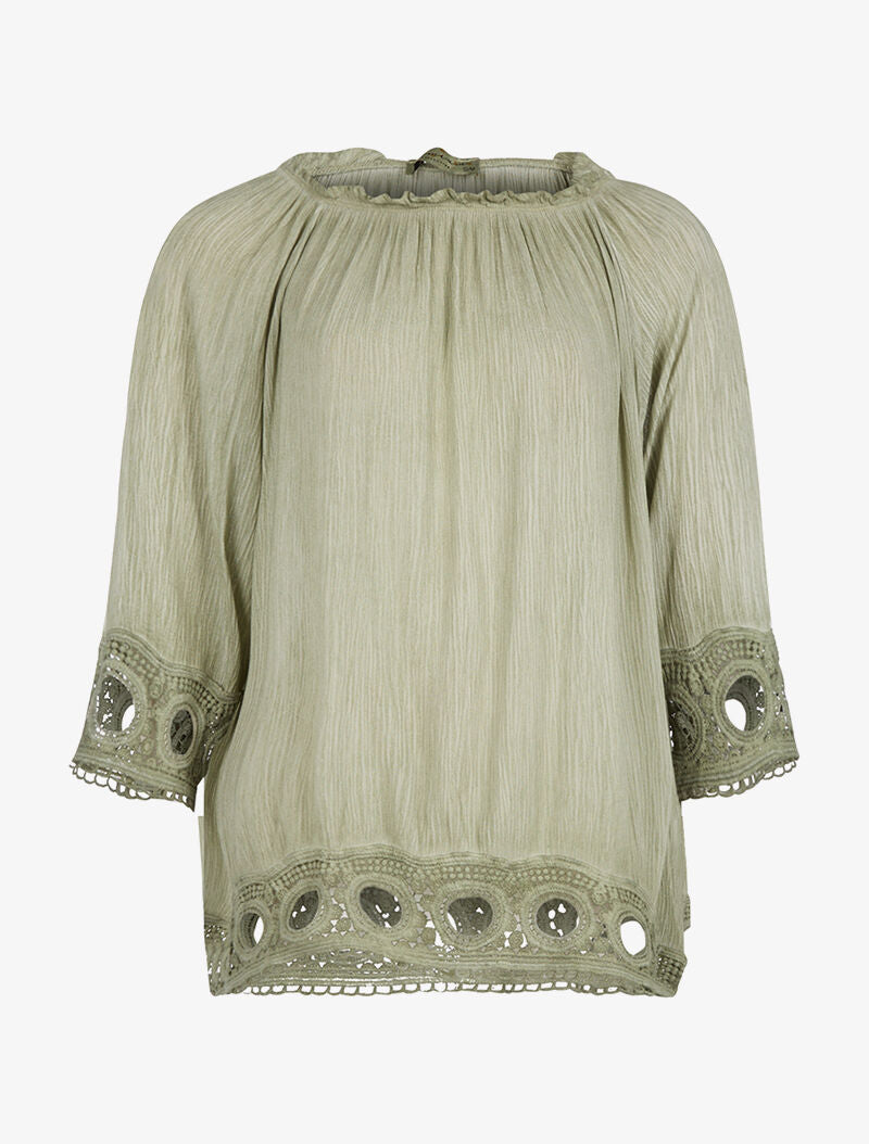 Blouse ample plis délavés - vert - 1