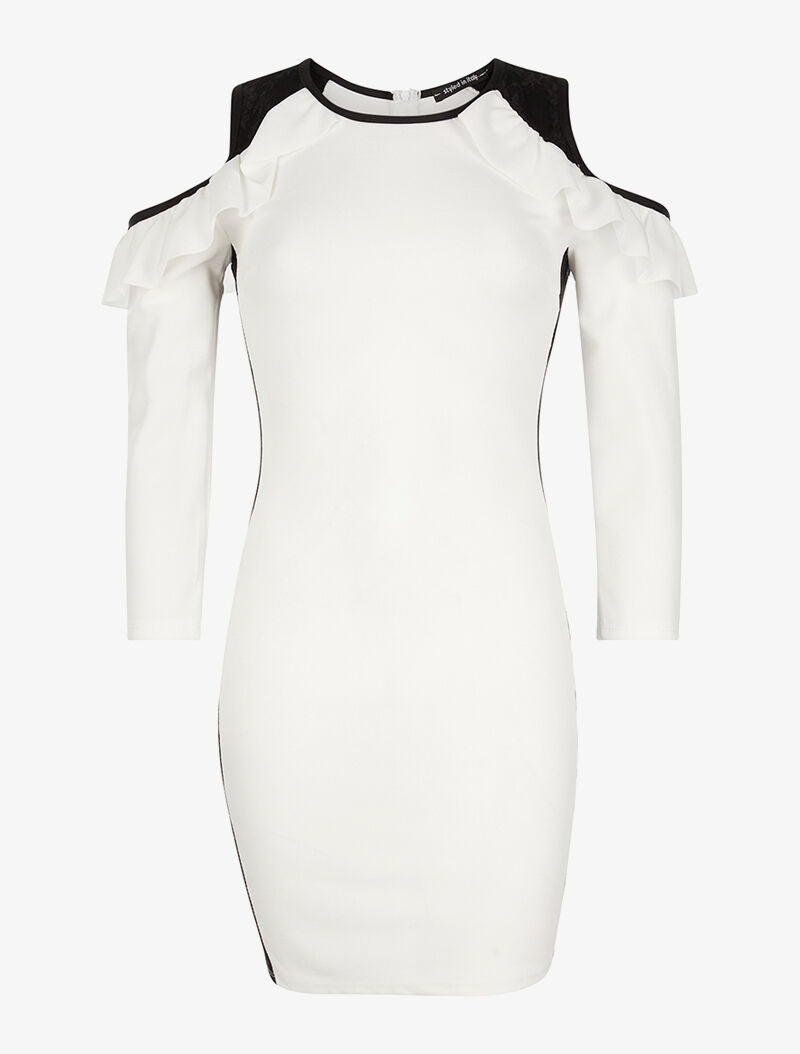 Robe côtés en dentelle - blanc - 1