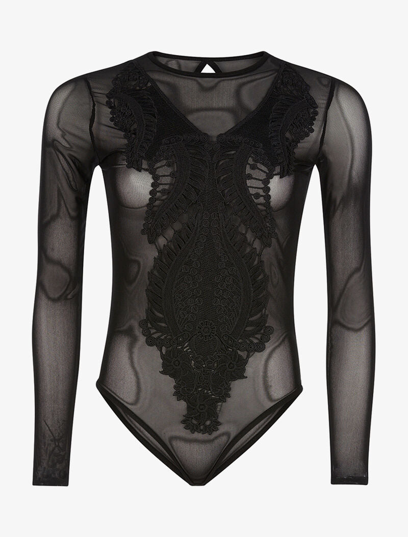 Body transparent à dentelle - noir - 1