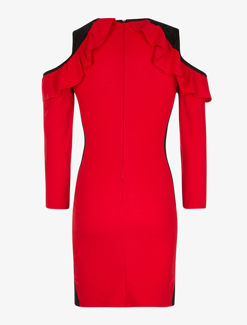 Robe côtés en dentelle - rouge - 2