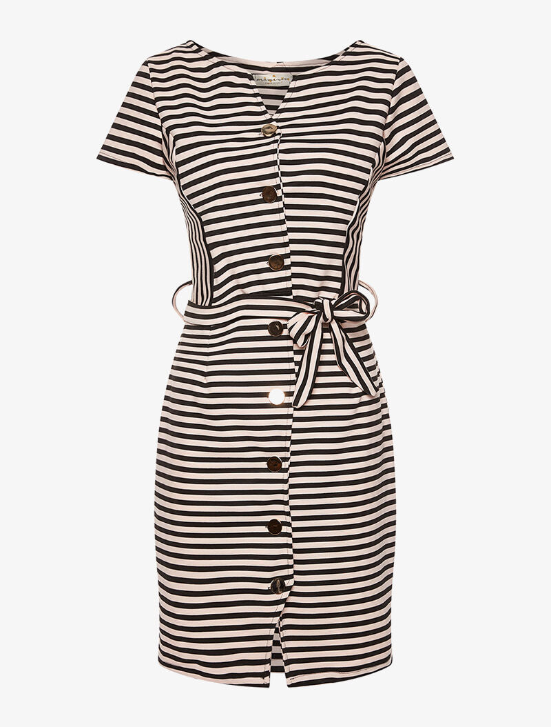 Robe marinière boutonnée - rose - 1
