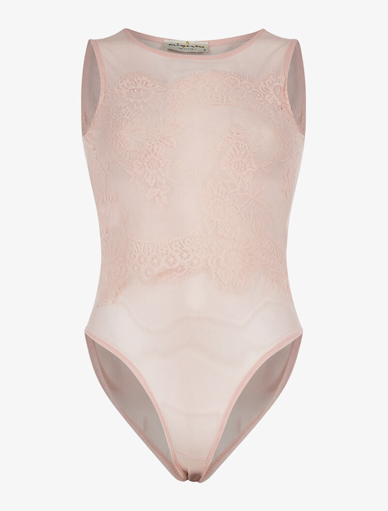 Body transparent buste dentelle - rose - 3