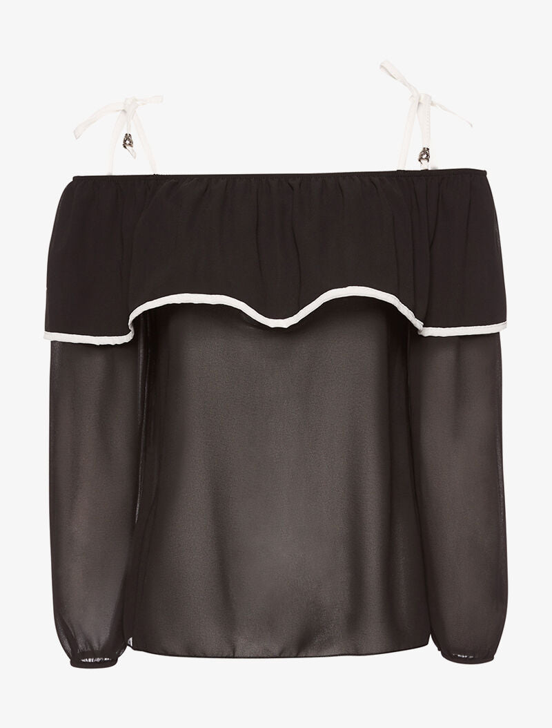 Blouse volantée épaules à nouer - noir - 1
