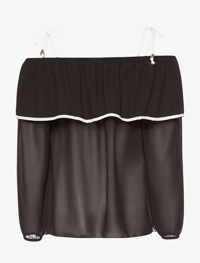 Blouse volantée épaules à nouer - noir - 2