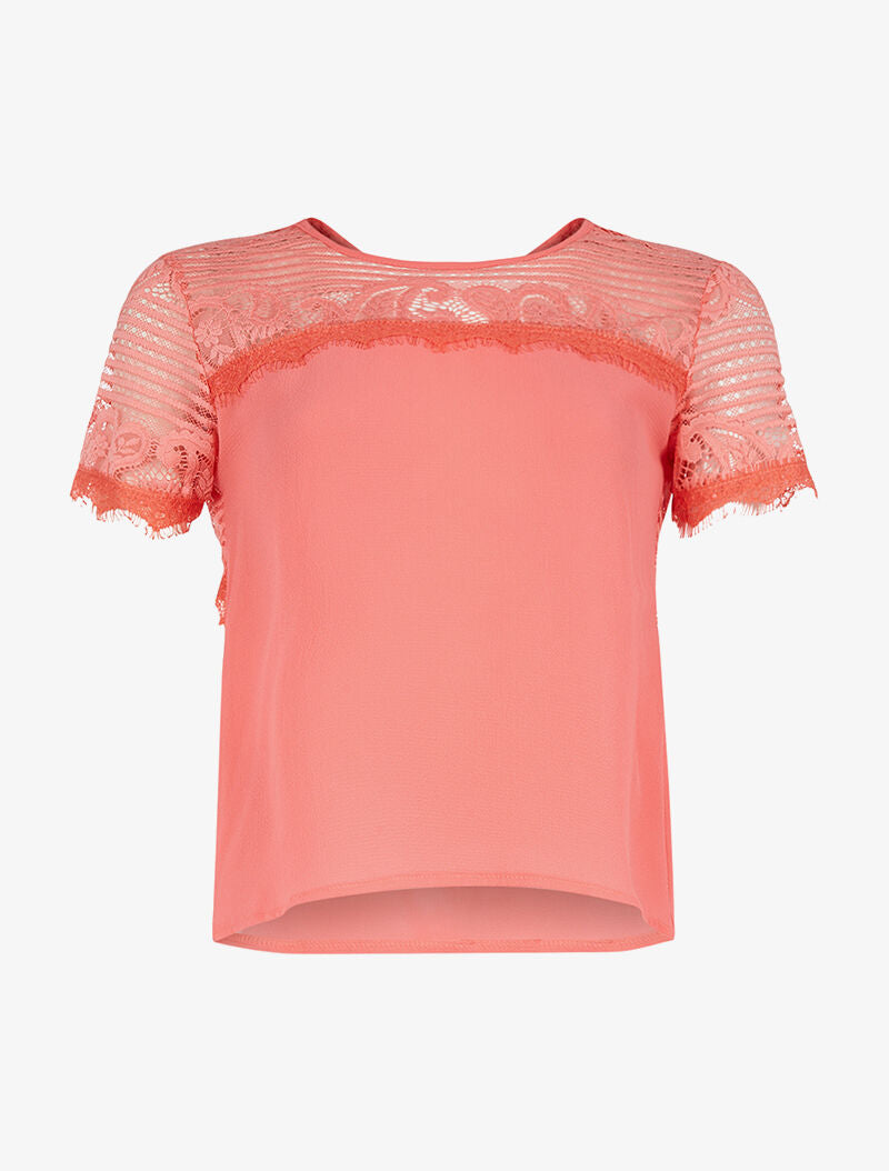 Top mousseline dos nu - corail - 1