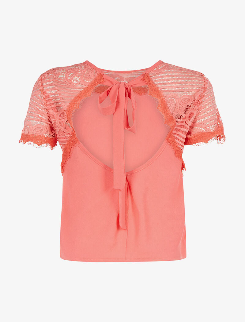 Top mousseline dos nu - corail - 2