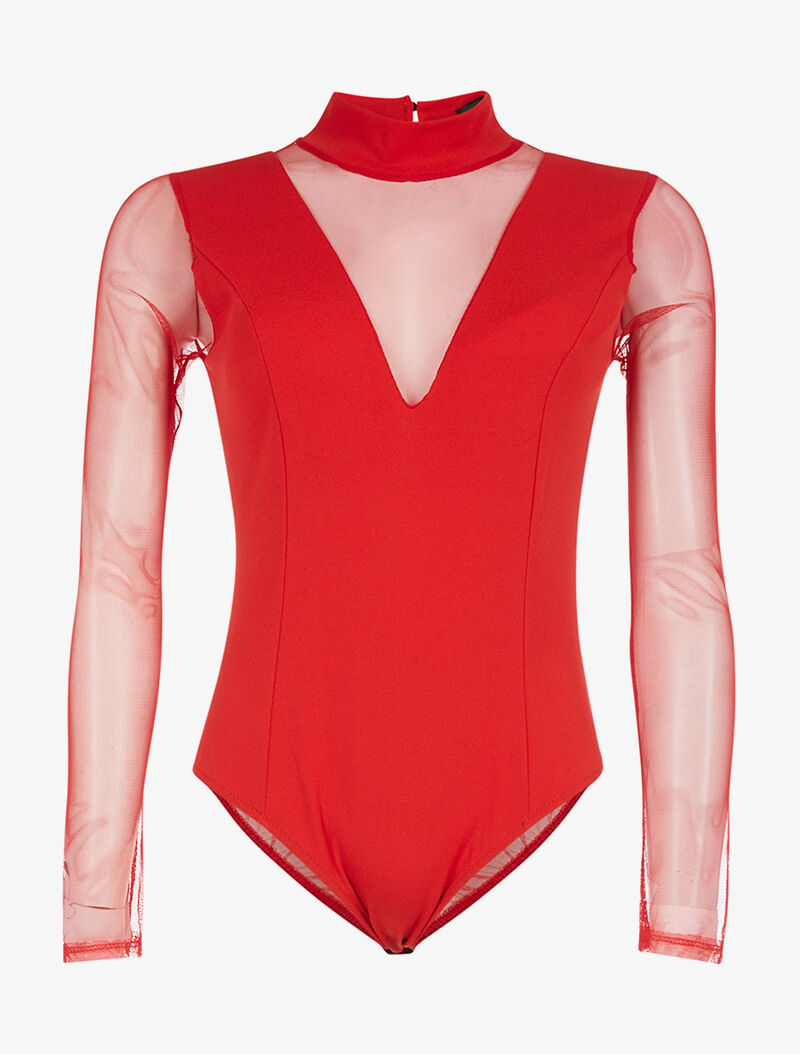 Body décolleté transparent - rouge - 1