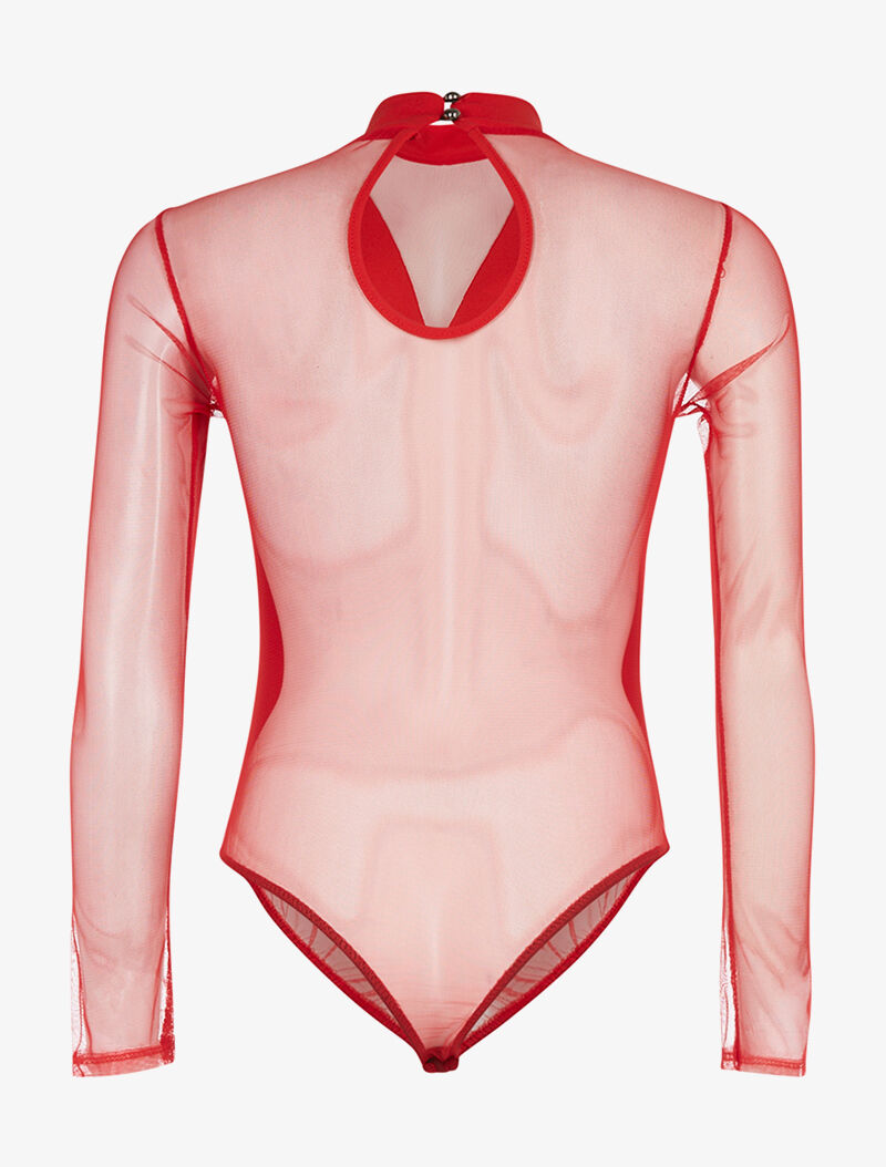 Body décolleté transparent - rouge - 2