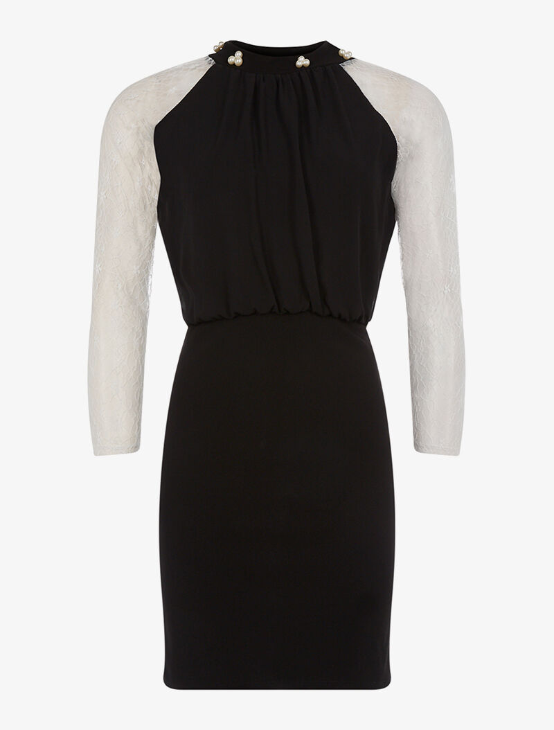 Robe buste ample et bras dentelle - noir/blanc - 1