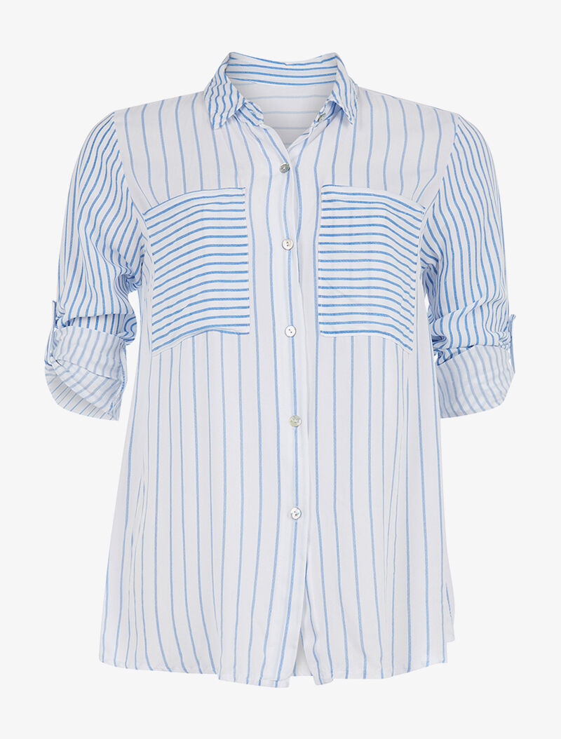 Chemise légère à rayures - bleu - 1