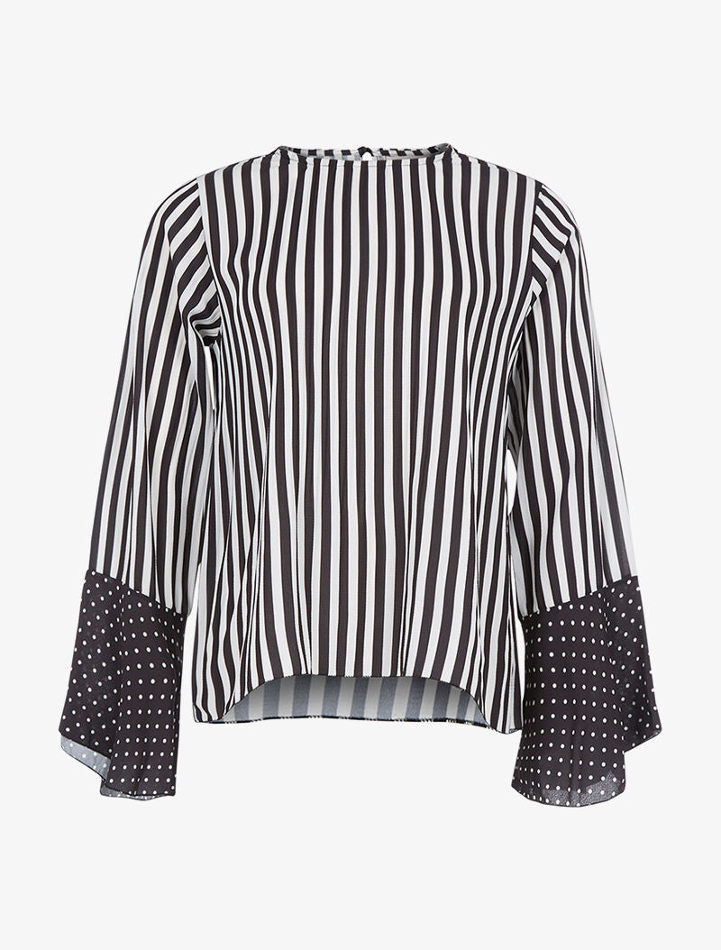 Blouse manches flutes rayée - noir - 1