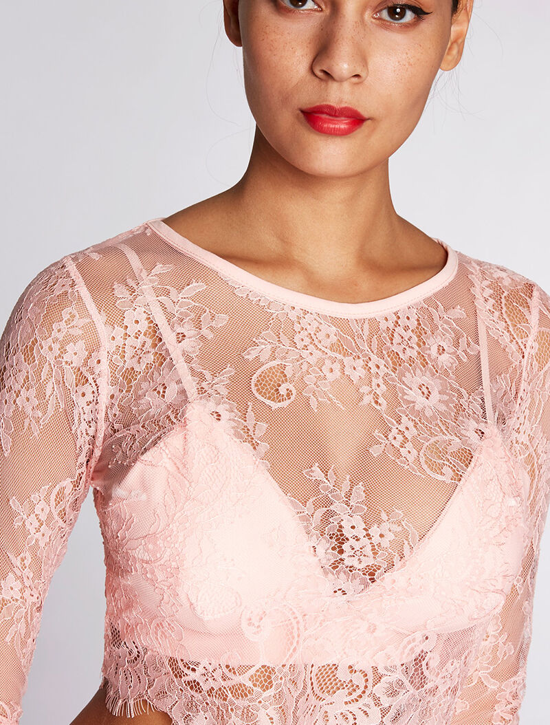 Crop-top dentelle et soutien-gorge - rose - 2
