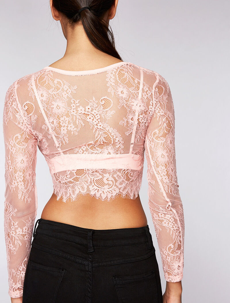 Crop-top dentelle et soutien-gorge - rose - 3