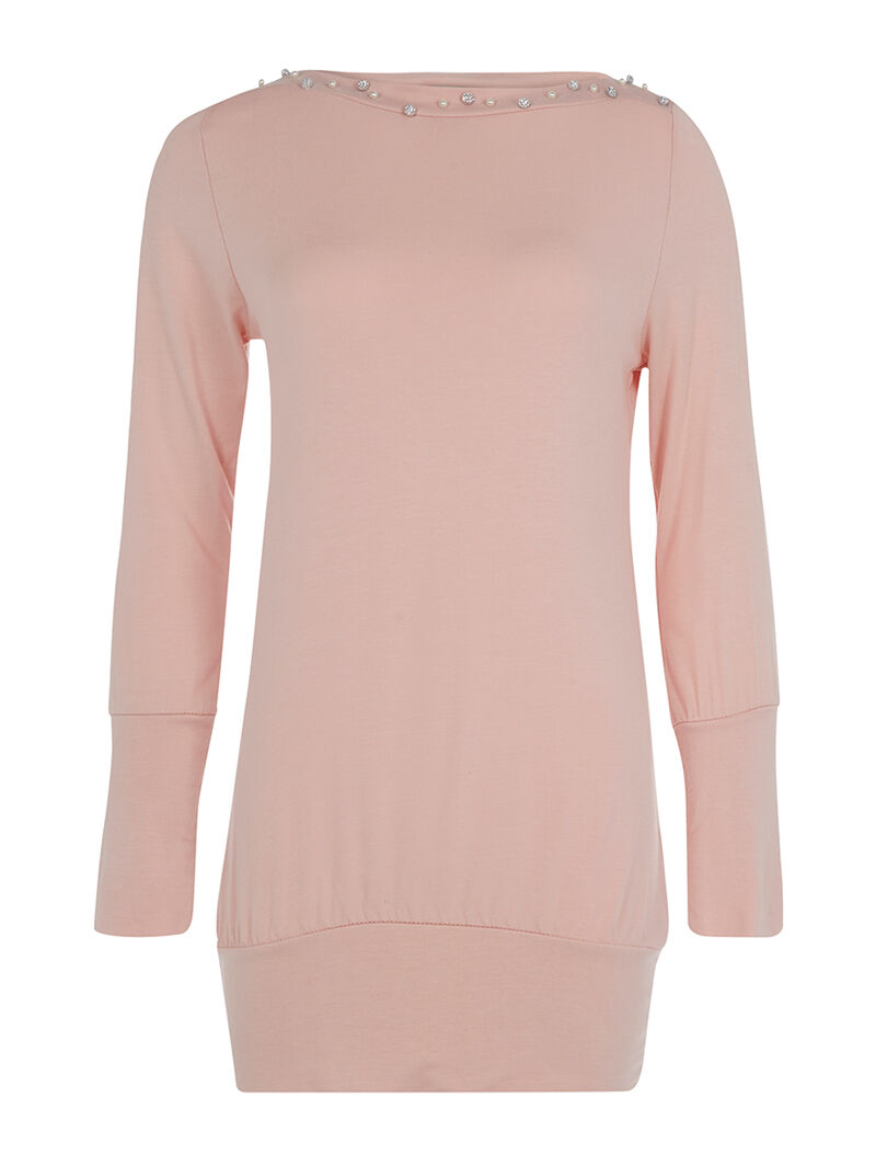 Top long col perlé - rose - 3