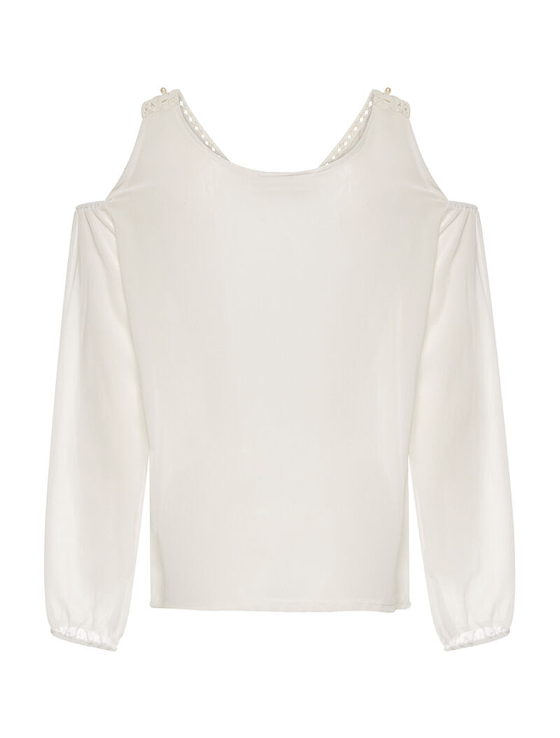 Top épaules nues en voile - blanc - 2