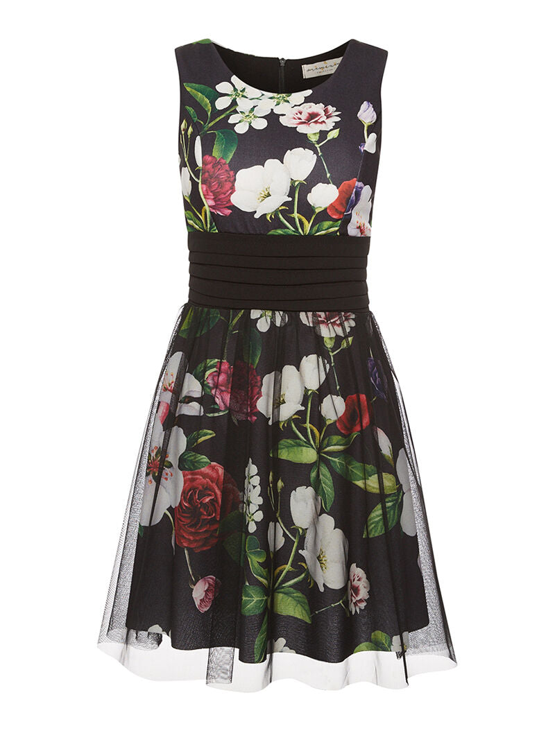 Robe imprimée bas en tulle - noir - 1