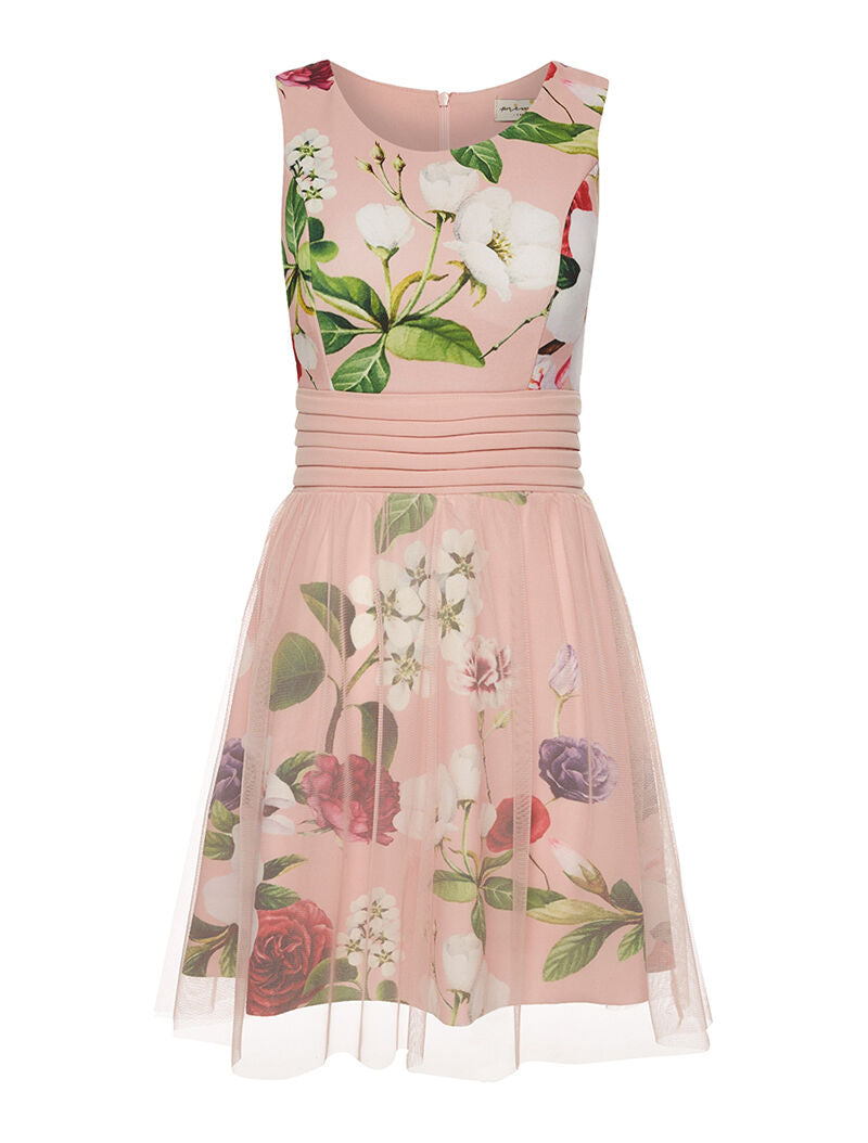 Robe imprimée bas en tulle - rose - 1
